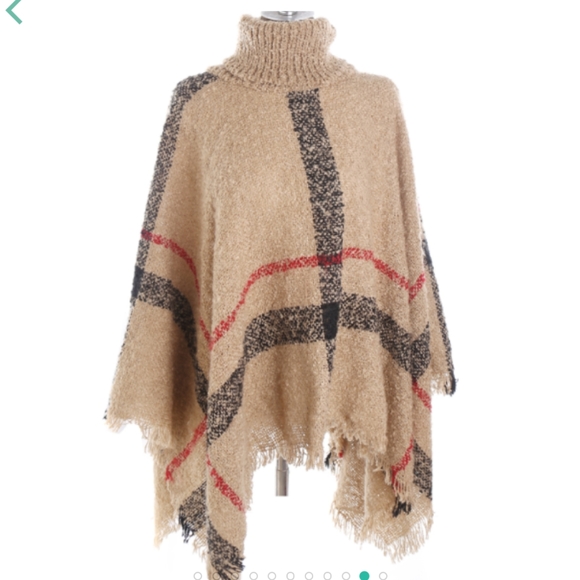 PLAID DESIGN PONCHO LT OR DK KHAKI **ONLY 1 LEFT!! - Picture 5 of 8
